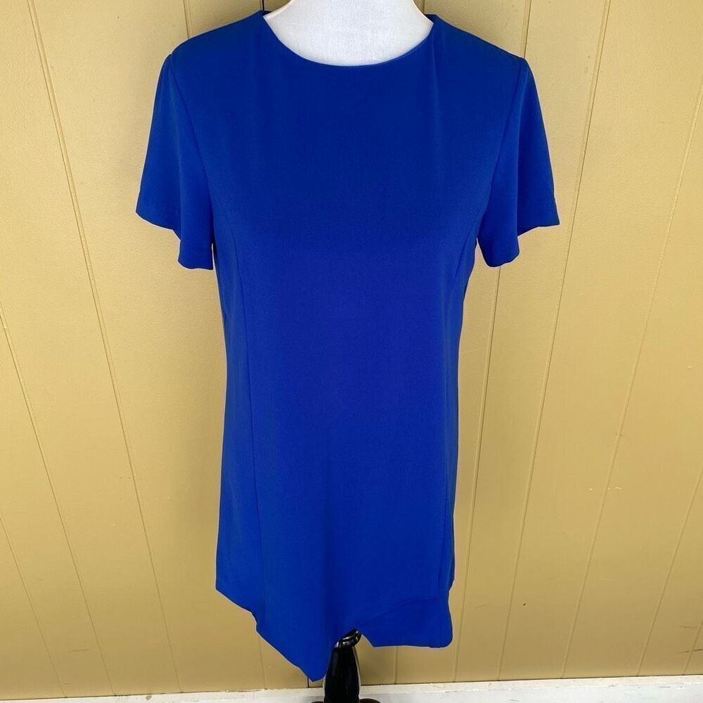 Wells Grace women M Crewneck short sleeve angled cut blue dress